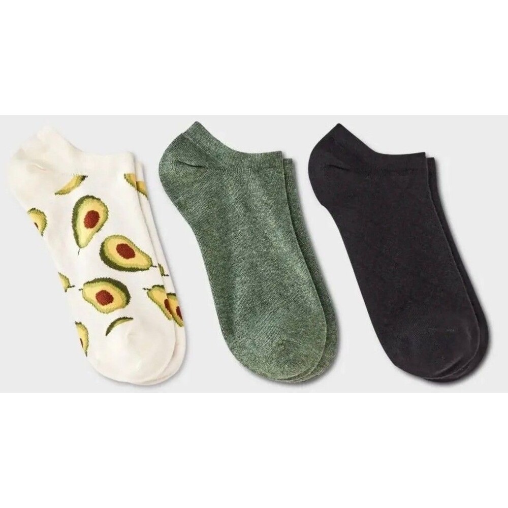 A New Day Women's Avocado 3pk Low Cut Socks Ivory/Olive Green/Black SZ 4-10